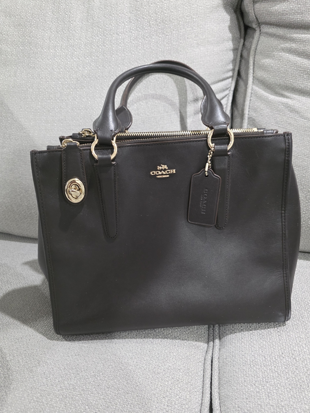 Coach Black Leather Tote Bag with Gold Hardware